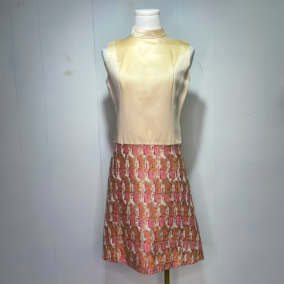 Vintage 1960s Jacquard Cocktail Dress w/ Jacket formal ensemble two piece set - Picture 4 of 7